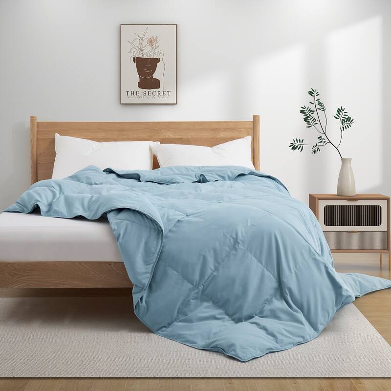 All Season & Lightweight Ultra Soft 360 TC White Goose Down Duvet Comforter - California King - Lightweight Steel Blue