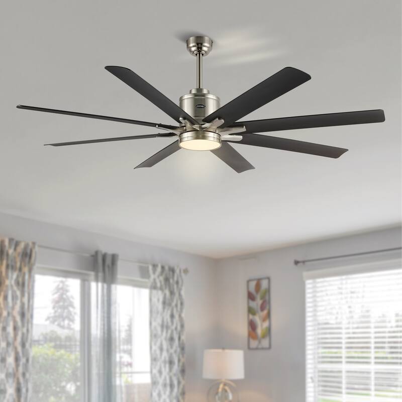 Miranda 66" 1-Light Contemporary Iron Mobile-App/Remote-Controlled 6-Speed Ceiling Fan with Integrated LED Light by JONATHAN Y