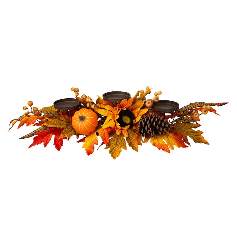 Glitzhome 24" Metal Fall Floral Candle Holder Center Piece