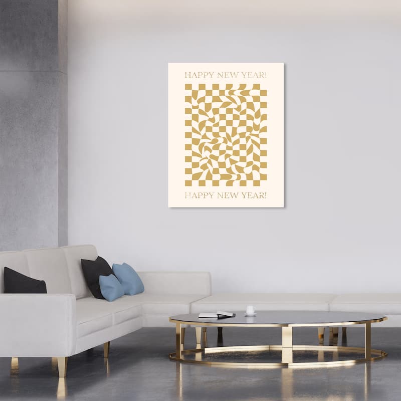 Wynwood Studio Canvas Holiday and Seasonal New Year s Checker Pattern Gold Glam Wall Art Canvas Print - 30 x 36
