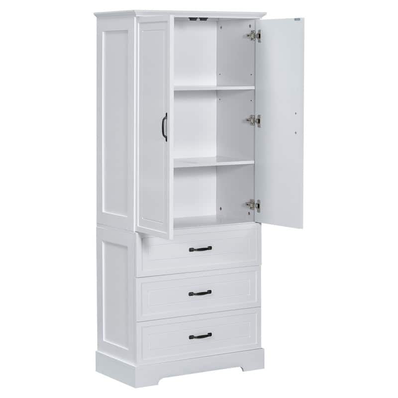 Tall Bathroom Storage Cabinet with 2 Doors and 2 Storage Drawers, Freestanding Bathroom Floor Cabinet with Adjustable Shelf