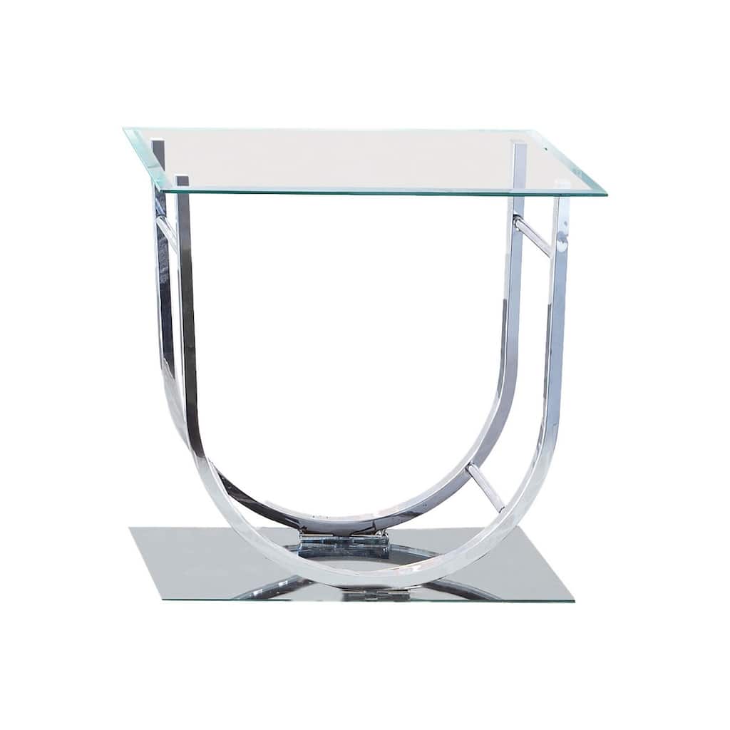 24 in. Chrome and Clear Rectangle Glass End Table with U Shaped Frame