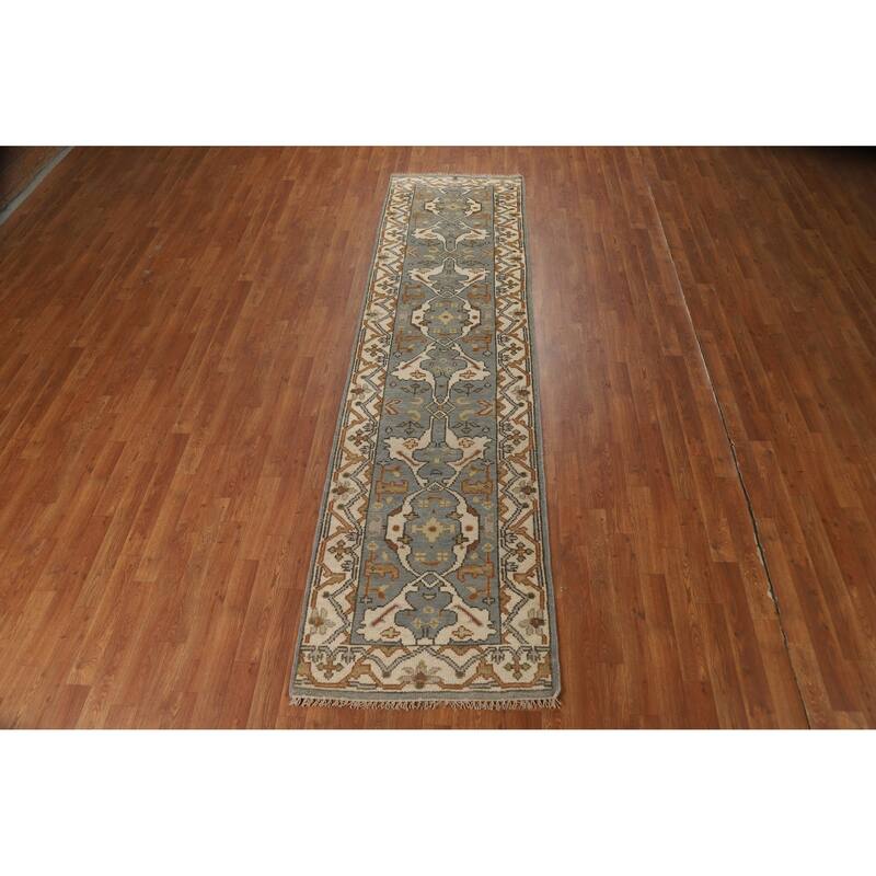 Floral Oushak Oriental Runner Rug Hand-Knotted Wool Carpet - 2'8"x 9'11"