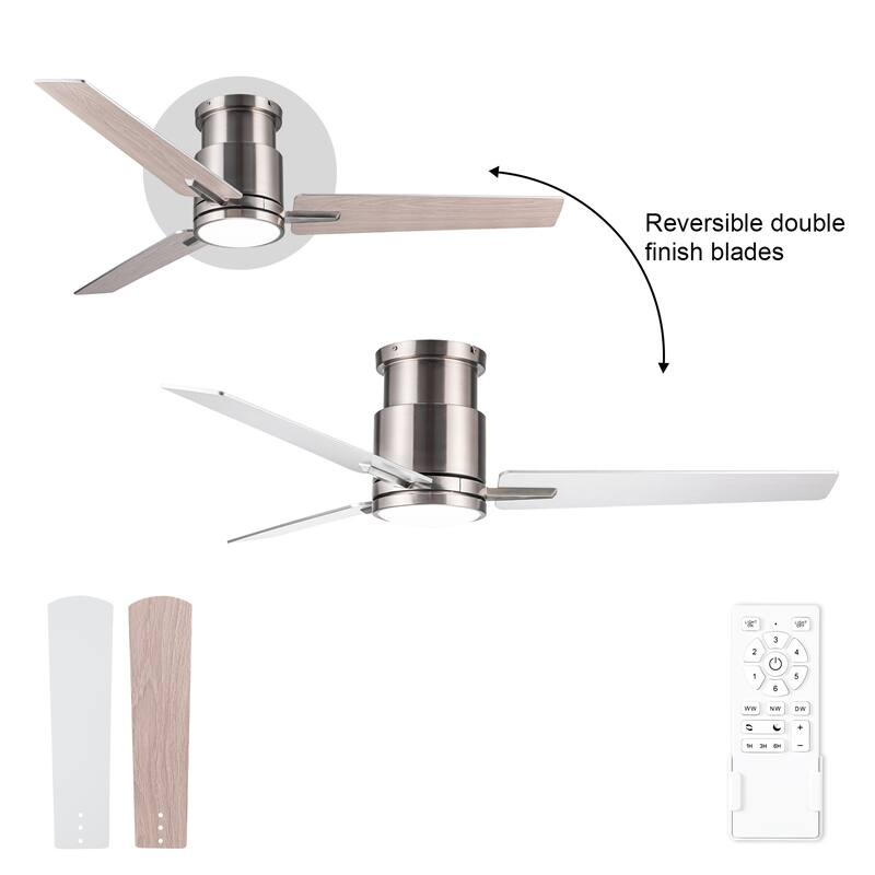 YUHAO Kaleido 48 in. Indoor Matte Black Ceiling Fans with 3-Colors Integrated LED and Dual-Finish Blades