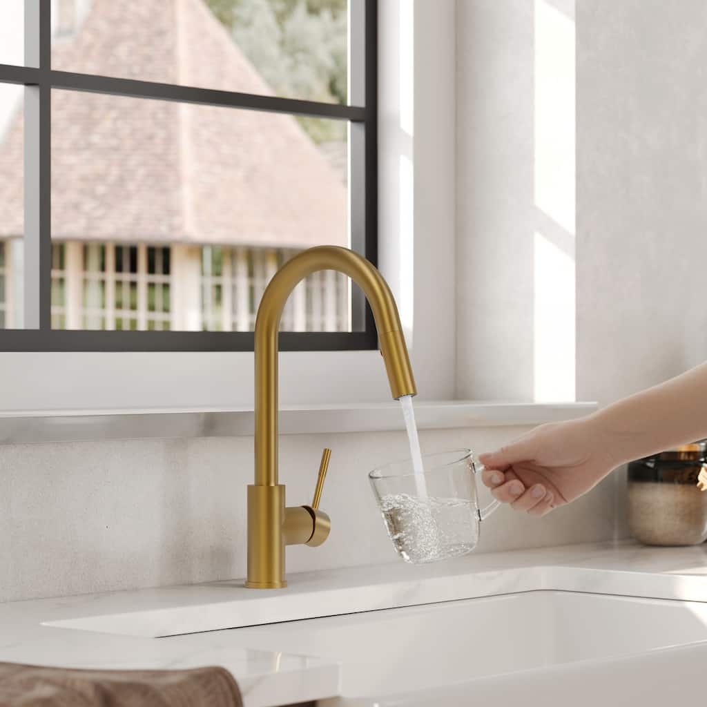 GRANDJOY 16 Inch High Arc Single Handle Pull Down Sprayer Kitchen Faucet with 360 Degree Swivel Spout