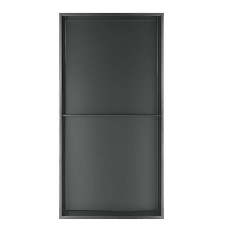 12-in x 24-in Ultra-thin Frame Recessed 2-Section Stainless Steel Shower Niche Gun Metal Black