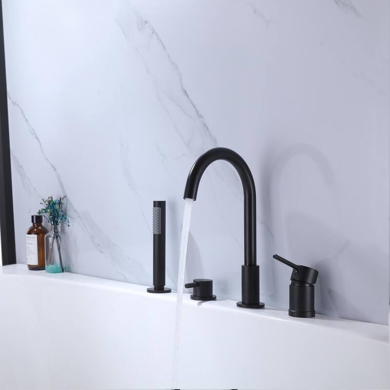 4-Piece Deck Mounted Bathroom Tub Faucet Set with Handheld Shower Valve Included