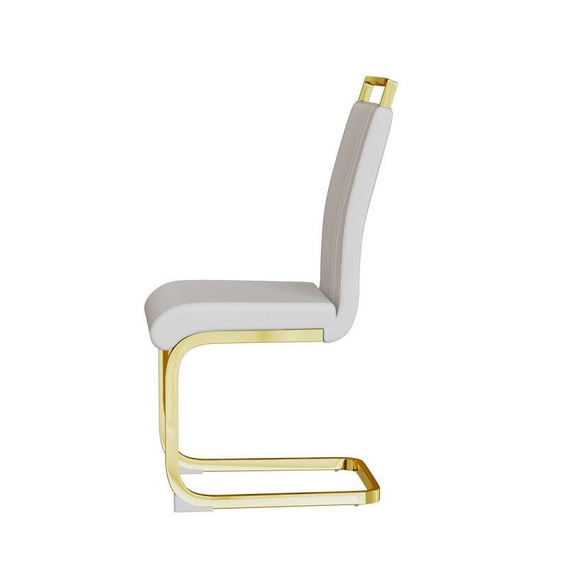 Modern 5-Piece Dining Set with Rectangular Glass Table & High Back Gold-Plated Legs Dining Armless Chairs