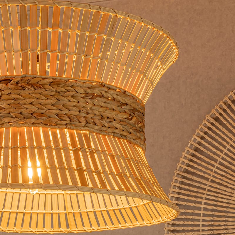 Umber 4-Light Modern Natural Rattan Pendant Ceiling Fixture Coastal Nautical Chandelier