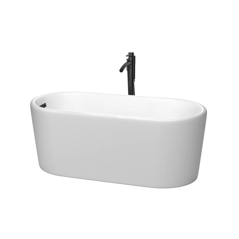Wyndham Collection Ursula 59" Free Standing Acrylic Soaking Tub with - Matte White / Matte Black Trim