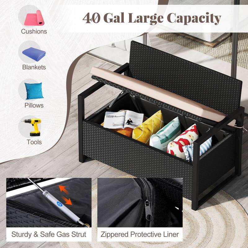 Costway Patio Storage Bench Wicker Loveseat with Built-in Storage & - See Details