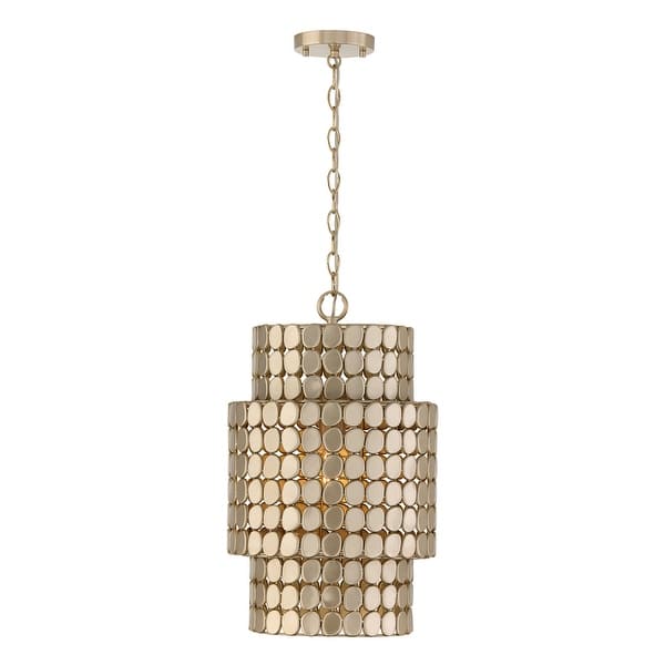 slide 2 of 3, 13" W x 21" H 1-Light Medallion Cylindrical Pendant - 13"W x 21.25"H Champagne Brass