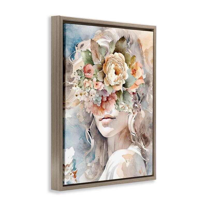Stupell Floral Portrait of Girl Framed Floater Canvas Wall Art Design by Kim Allen
