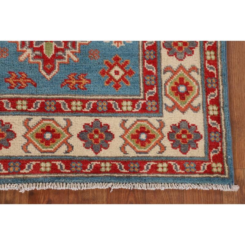 Light Blue Kazak Accent Rug Handmade Wool Carpet - 2'9" x 4'1"