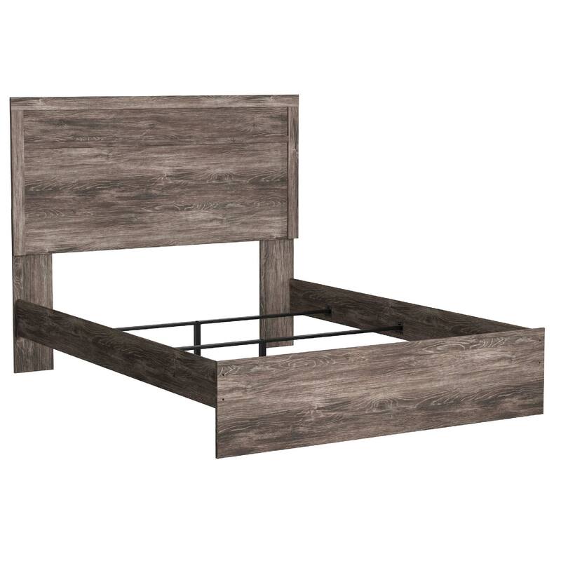 Isnk Queen Size Bed w Plank Headboard, Rustic Gray Laminate Finish