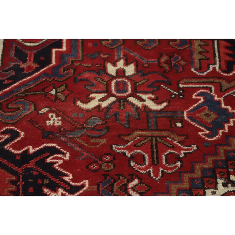 Hand Knotted Oriental 100% Wool Carpet Traditional Medallion Red Heriz Area Rug - 10' 11'' X 7' 6''