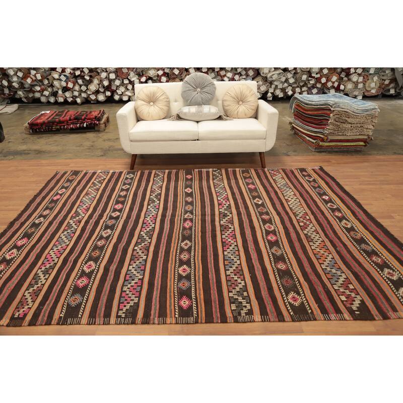 Hand Woven Oriental 100% Wool Carpet Southwestern Tribal Multi-Colored Kilim Area Rug - 9' 3'' X 7' 1''