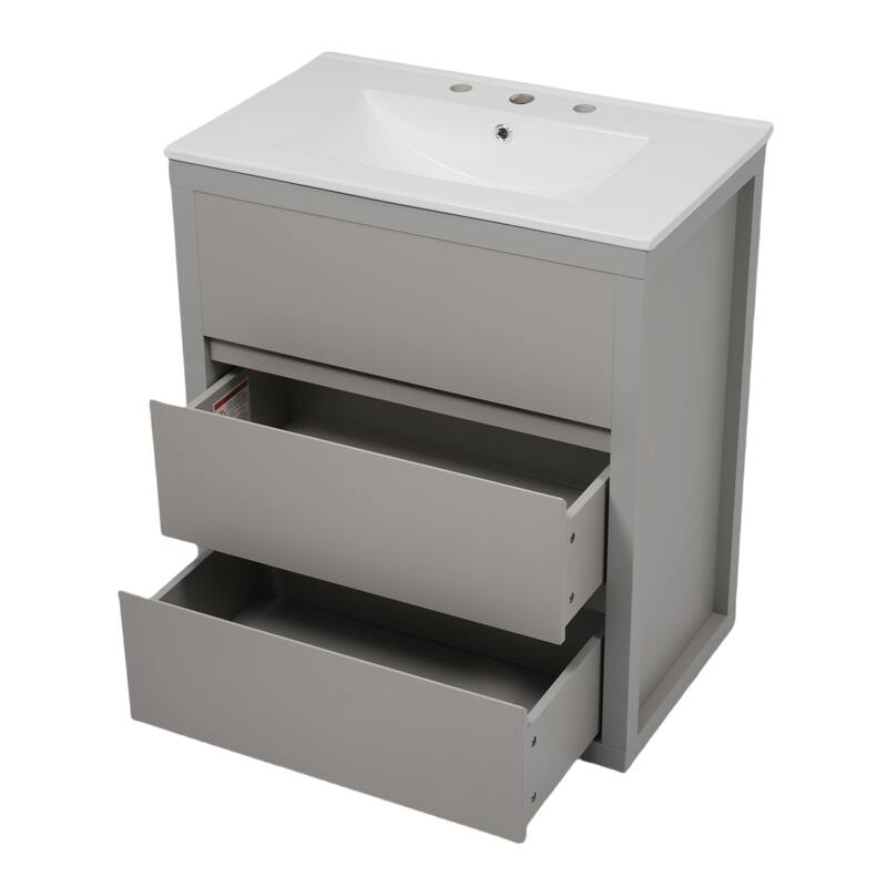 30"/60" Bathroom Vanity Set, Freestanding Bathroom Vanity Cabinet with Ceramic Sink Basin & Drawers