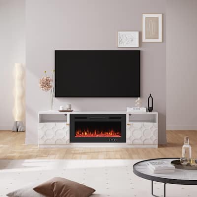 Clihome 36'' Electric Fireplace High Gloss 70'' TV Stand