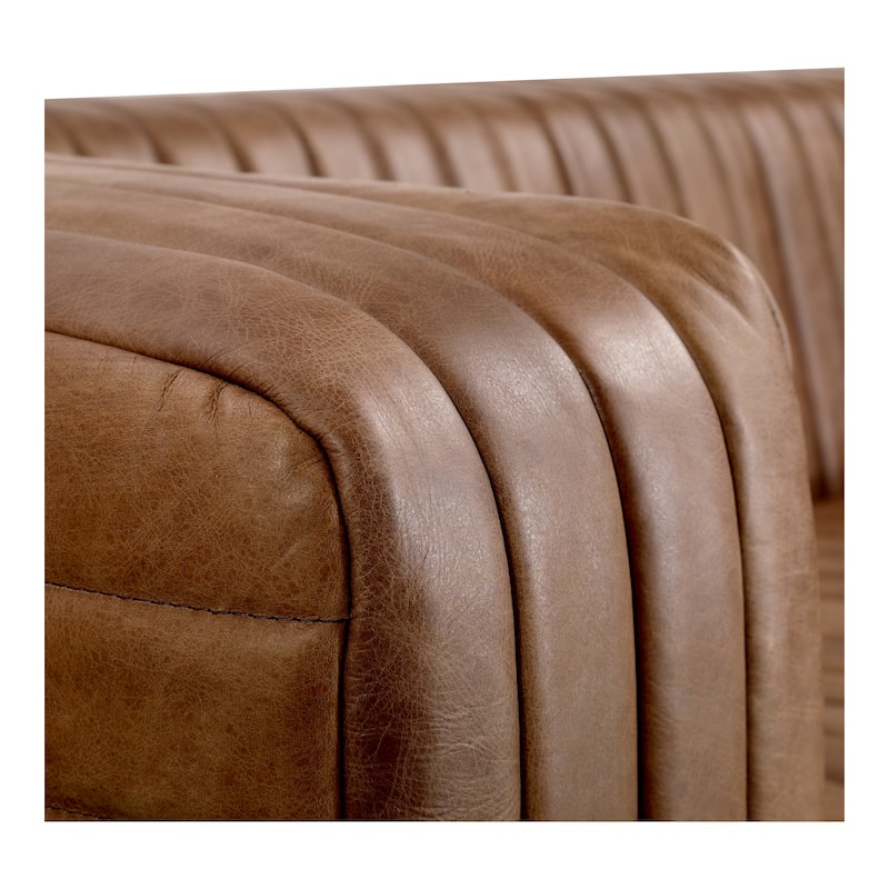 Aurelle Home Rustic Channel-Stitched Leather Sofa