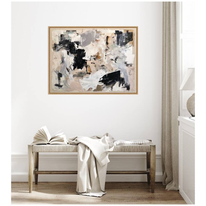 Kate and Laurel Expressive Tonal Neutral Abstract by The Creative Bunch Studio Framed Canvas Wall Art Print