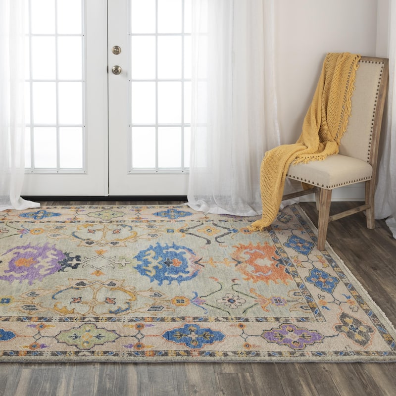 Alora Decor Muse Blue, Peach, and Green Medallion Hand-knotted Wool Rug