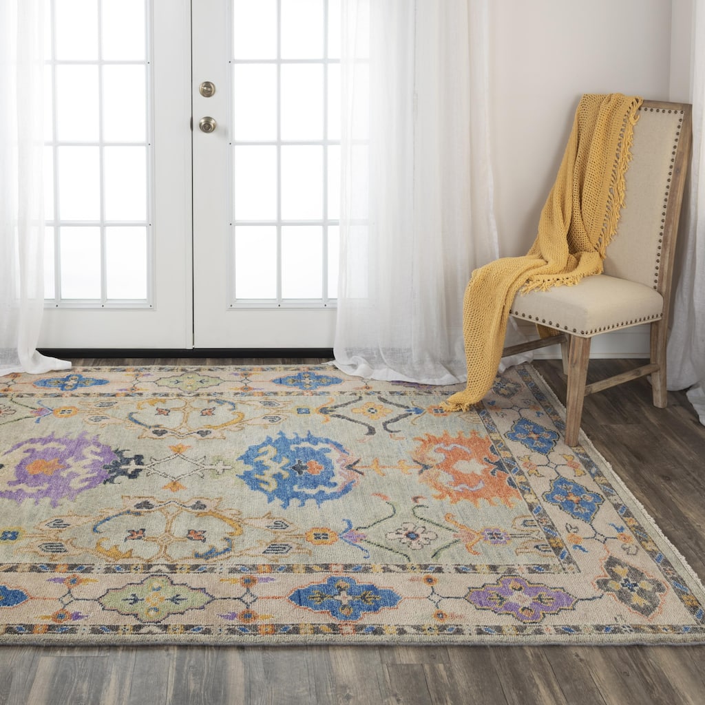 Alora Decor Muse Blue, Peach, and Green Medallion Hand-knotted Wool Rug
