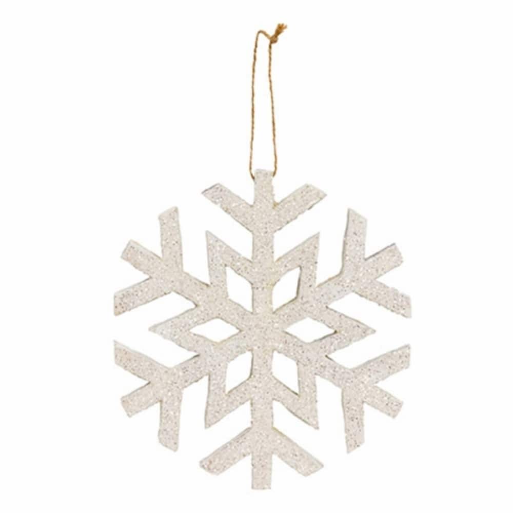 White Glitter Snowflake Ornament with Cutout Design and Jute Hanger - Height: 6 in.