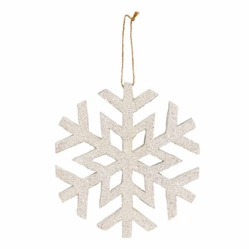 White Glitter Snowflake Ornament with Cutout Design and Jute Hanger - Height: 6 in. - White
