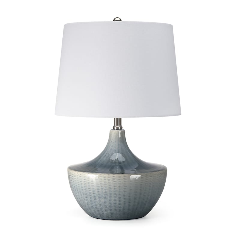 Ebern 3-Way Blue Ceramic Table Lamp with White Shade - 21 in. H