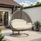 preview thumbnail 24 of 128, LeisureMod Modern 2-Person Egg Hanging Swing Chair with Beige Wicker, Oxford Fabric Cover, Patio Hammock Lounger and Cushions