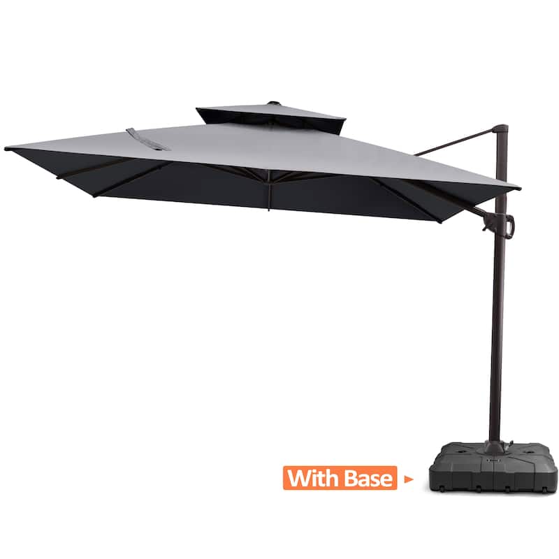 Pellebant 11 ft Patio Cantilever Offset Double Top Umbrella with Base