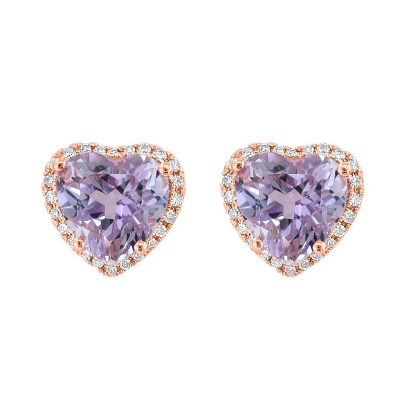 EFFY 14K Rose Gold Diamond,Pink Amethyst Heart Stud Earrings