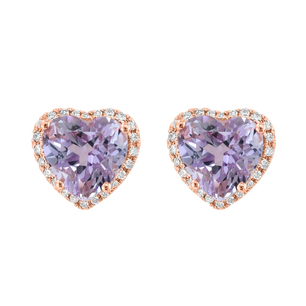 EFFY 14K Rose Gold Diamond,Pink Amethyst Heart Stud Earrings