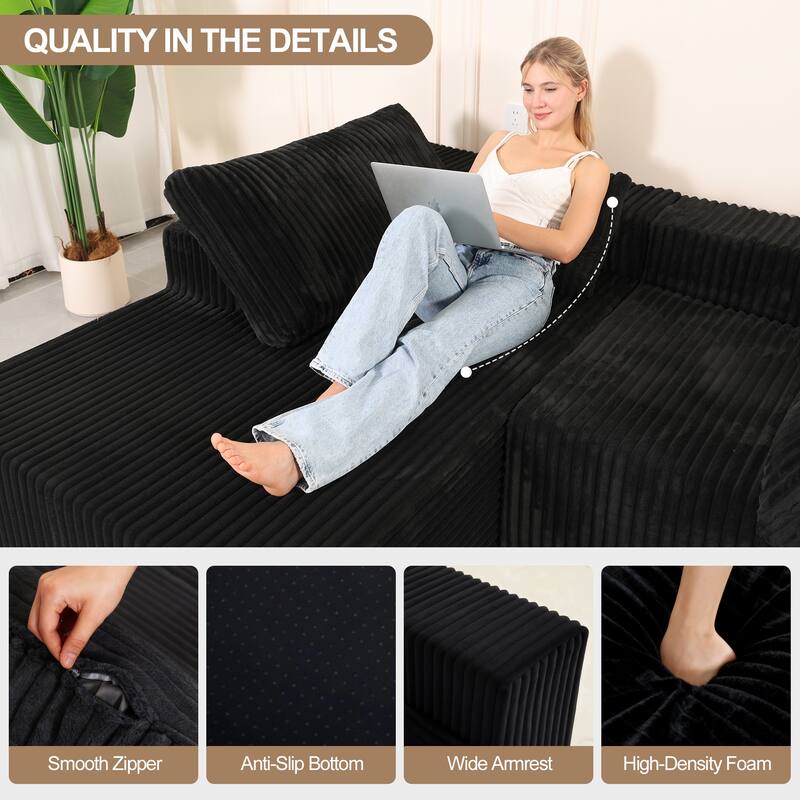 Modern Modular Sectional Sofa with Chaise and Pillows, Deep Seat Cloud L-Shape Couch for Living Room, 3-Seater