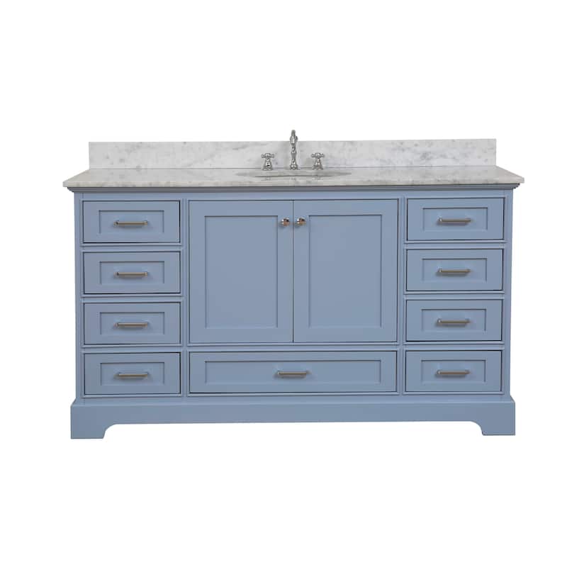 KitchenBathCollection Harper 60" Single Bathroom Vanity with Carrara Marble Top
