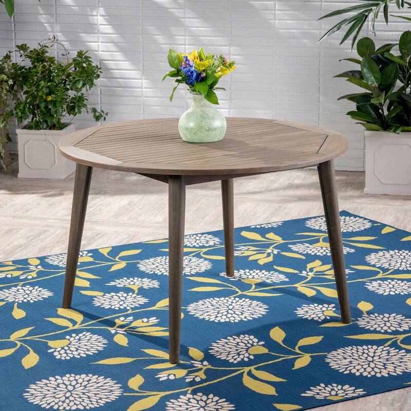 Acacia Wood Outdoor Dining Table - Modern Teak Finish Square Patio Table for Backyard
