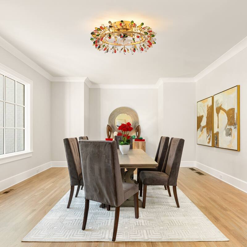 23" Modern Gold Flush Mount Crystal Ceiling Fan with Light and Remote