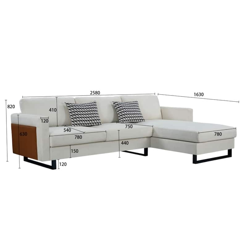 3-Seat Linen Upholstered L-Shaped Sectional Sofa with Chaise Longue