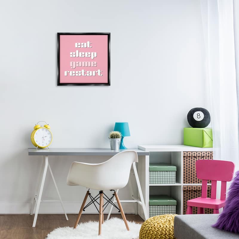Stupell Gamer Phrases on Pink Framed Floater Canvas Wall Art Design By Yass Naffas Designs