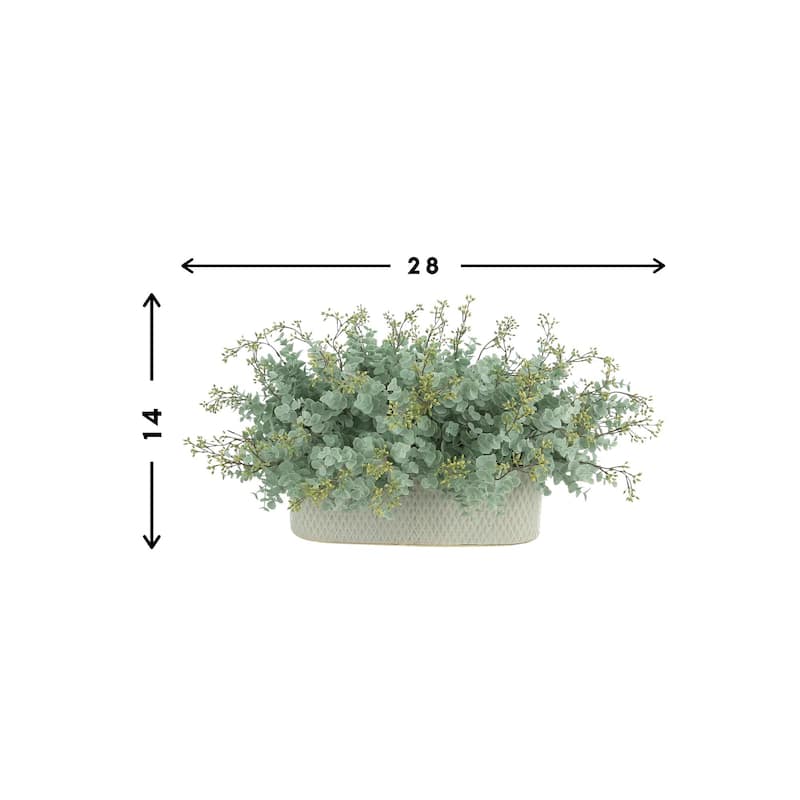 Seeded Eucalyptus Arrangement in an Oval Ceramic Pot - Teal, Green, Gray