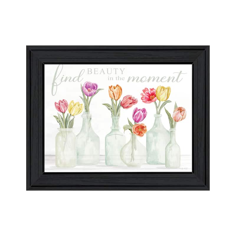 TrendyDecor4U Contemporary "FIND BEAUTY IN THE MOMENT" Framed Print Wall Art - Charcoal