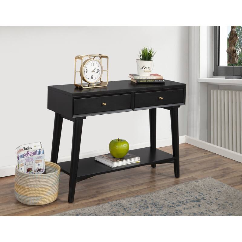 Alpine Furniture Flynn Mid Century Modern Console Table with 2 Drawers - Black