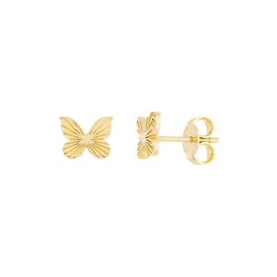 Curata 14k Yellow Gold 6mm Fluted Butterfly Stud Earrings