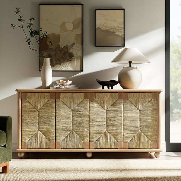 Marola 71 Inch Oak Wood Seagrass Sideboard - Bed Bath & Beyond - 43715236