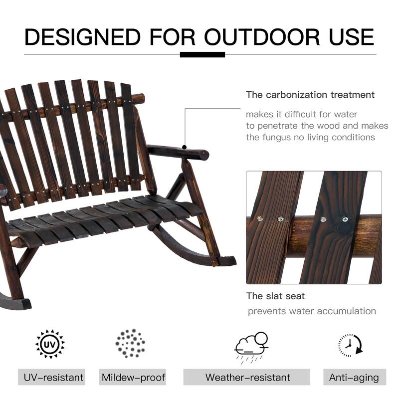 Outsunny 2-Person Wooden Rocking Chair Adirondack Rocker Bench with Rustic Style, Slatted Design