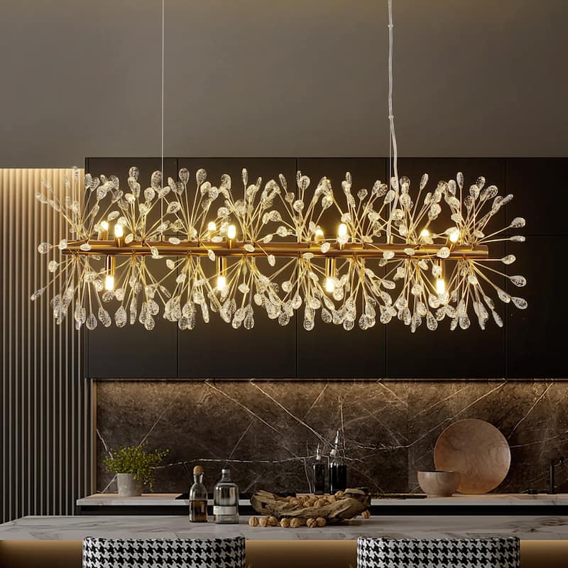 9/12-Light Modern Glam Linear Sputnik Starburst Beaded Crystal Chandelier Firework Kitchen Island Pendant