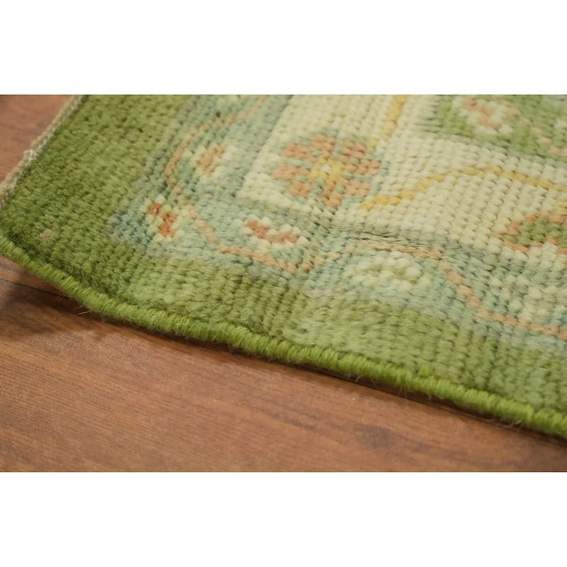 Floral Green Oushak Vegetable Dye Large Rug, Floral Geometric Carpet - 14' 10'' X 11' 10''