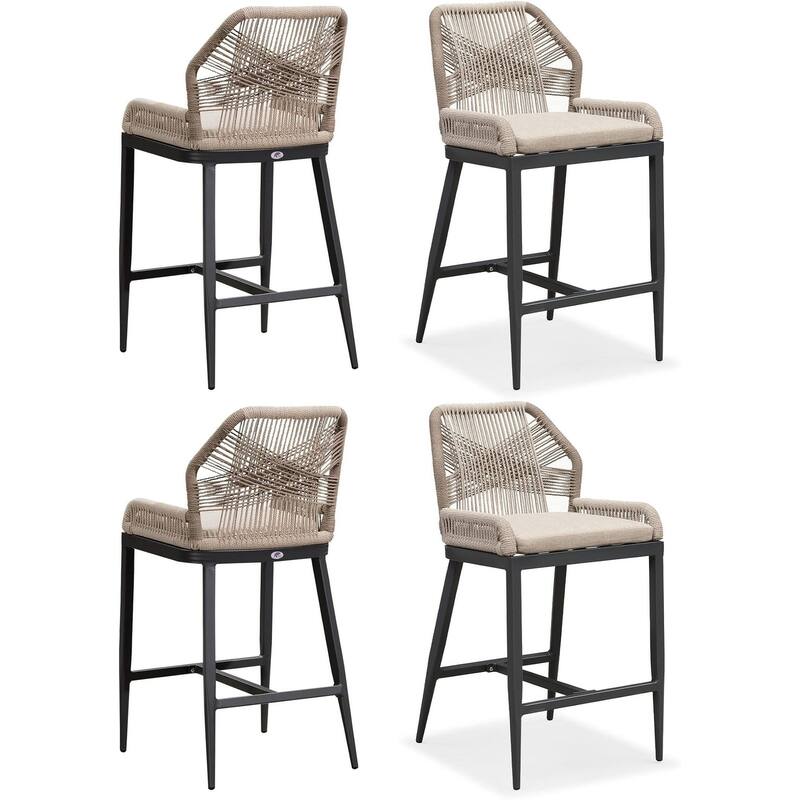 PURPLE LEAF Bar Stools Set of 4 Outdoor Bar Height Metal Stools Modern Wicker Rattan Barstools with Back Aluminum - Dark Grey-Twill-39.56"H