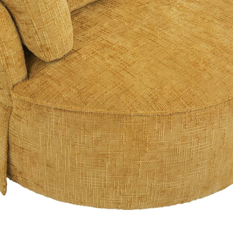 Upholstered Swivel Barrel Accent Chair Metal Frame with Flared Arms and Pillows